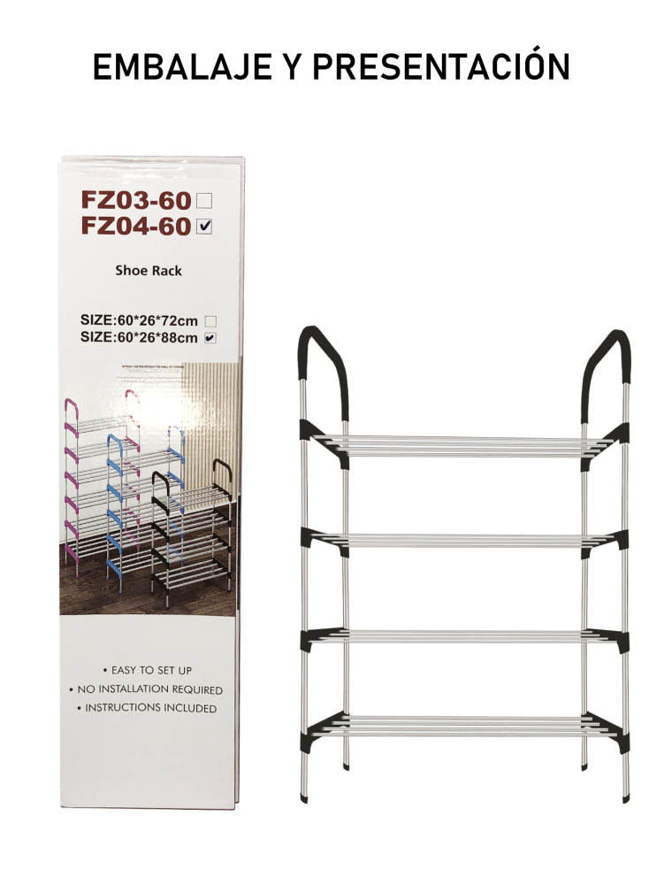 Zapatero de tubo de aluminio de 4 pisos, organizador de zapatos,estante de almacenamiento multifuncional de acero inoxidable, espaciados para una mayor durabilidad fácil de montar y mantener, adecuado para uso doméstico