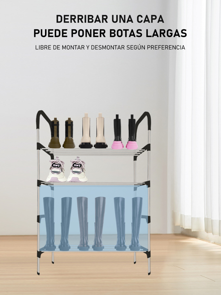 Zapatero de tubo de aluminio de 4 pisos, organizador de zapatos,estante de almacenamiento multifuncional de acero inoxidable, espaciados para una mayor durabilidad fácil de montar y mantener, adecuado para uso doméstico