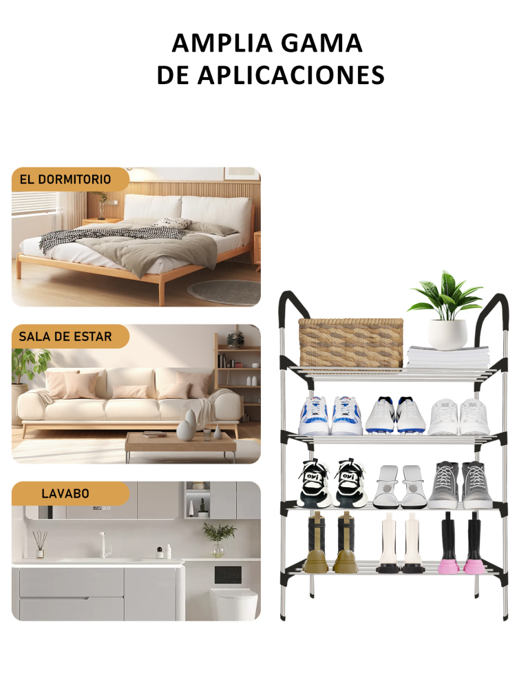 Zapatero de tubo de aluminio de 4 pisos, organizador de zapatos,estante de almacenamiento multifuncional de acero inoxidable, espaciados para una mayor durabilidad fácil de montar y mantener, adecuado para uso doméstico