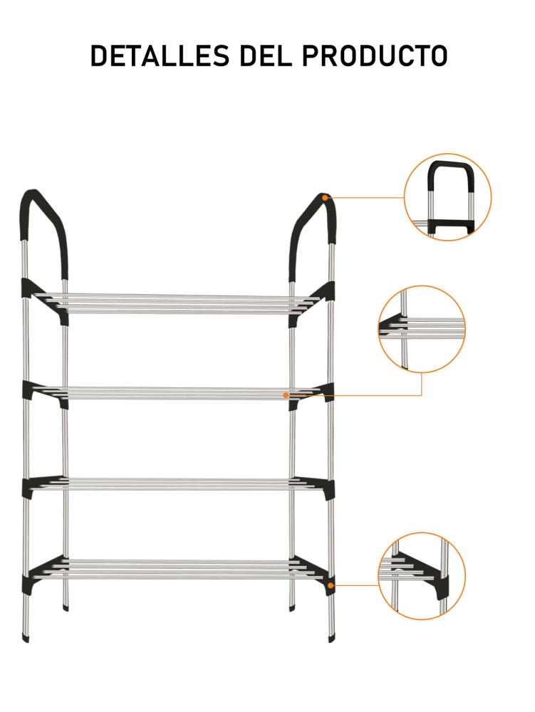 Zapatero de tubo de aluminio de 4 pisos, organizador de zapatos,estante de almacenamiento multifuncional de acero inoxidable, espaciados para una mayor durabilidad fácil de montar y mantener, adecuado para uso doméstico