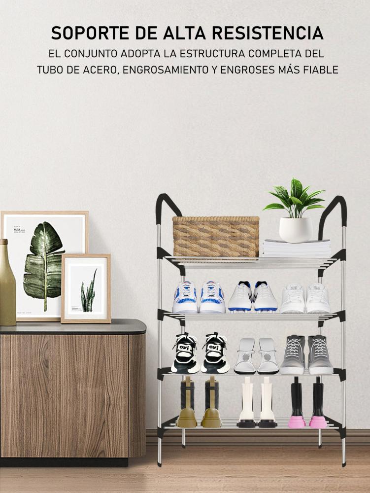 Zapatero de tubo de aluminio de 4 pisos, organizador de zapatos,estante de almacenamiento multifuncional de acero inoxidable, espaciados para una mayor durabilidad fácil de montar y mantener, adecuado para uso doméstico