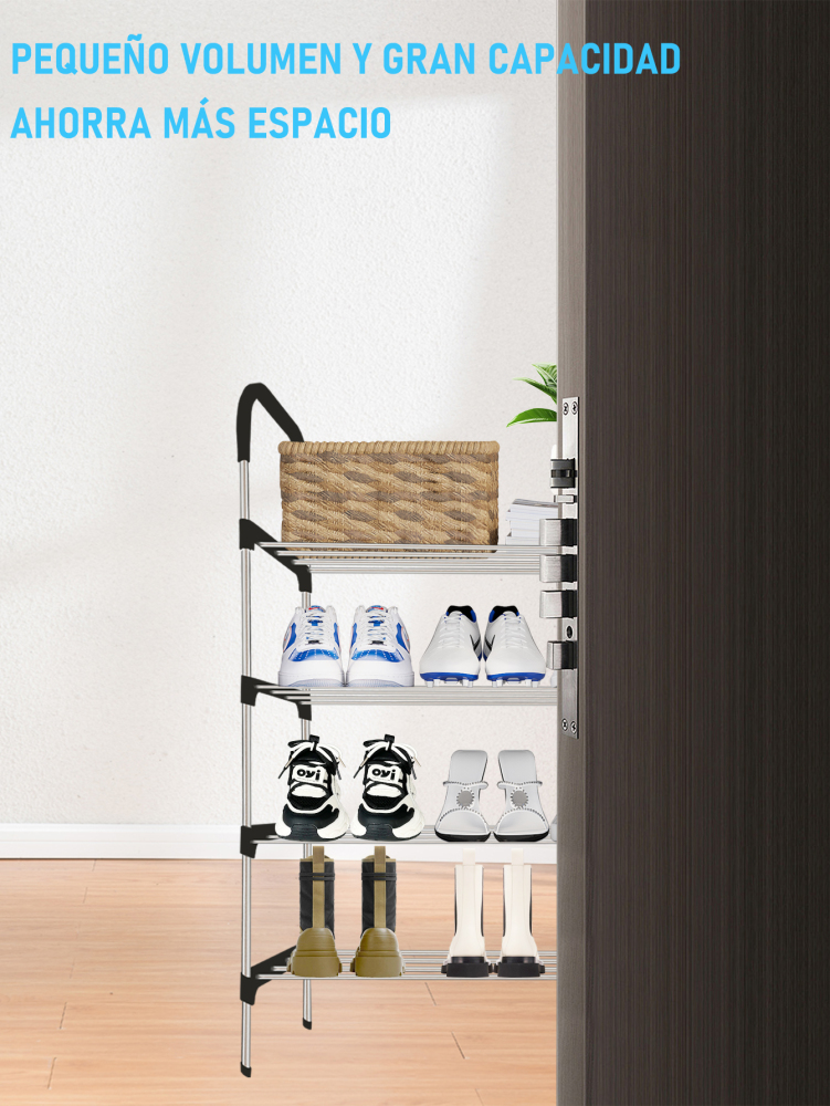Zapatero de tubo de aluminio de 4 pisos, organizador de zapatos,estante de almacenamiento multifuncional de acero inoxidable, espaciados para una mayor durabilidad fácil de montar y mantener, adecuado para uso doméstico