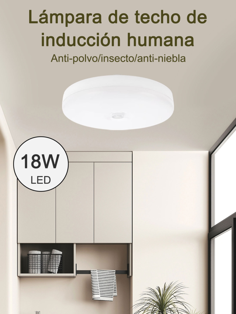Lámpara de techo con sensor, LED brillante de color blanco frío activada por movimiento para uso doméstico, almacén, lavandería, despensa, cocina, pasillo, balcón, ático, garaje. Elija el tamaño adecuado según sus necesidades.