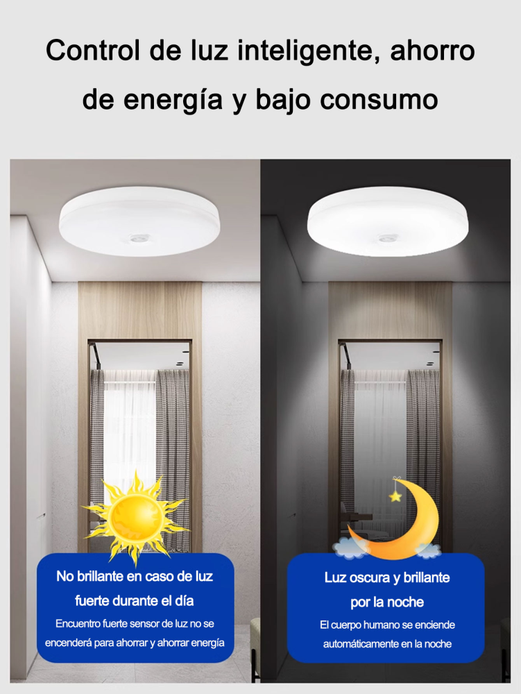 Lámpara de techo con sensor, LED brillante de color blanco frío activada por movimiento para uso doméstico, almacén, lavandería, despensa, cocina, pasillo, balcón, ático, garaje. Elija el tamaño adecuado según sus necesidades.