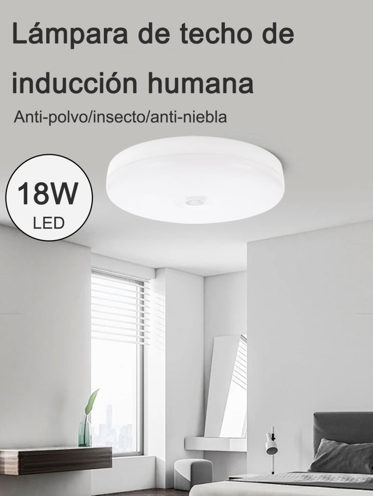 Lámpara de techo con sensor, LED brillante de color blanco frío activada por movimiento para uso doméstico, almacén, lavandería, despensa, cocina, pasillo, balcón, ático, garaje. Elija el tamaño adecuado según sus necesidades.
