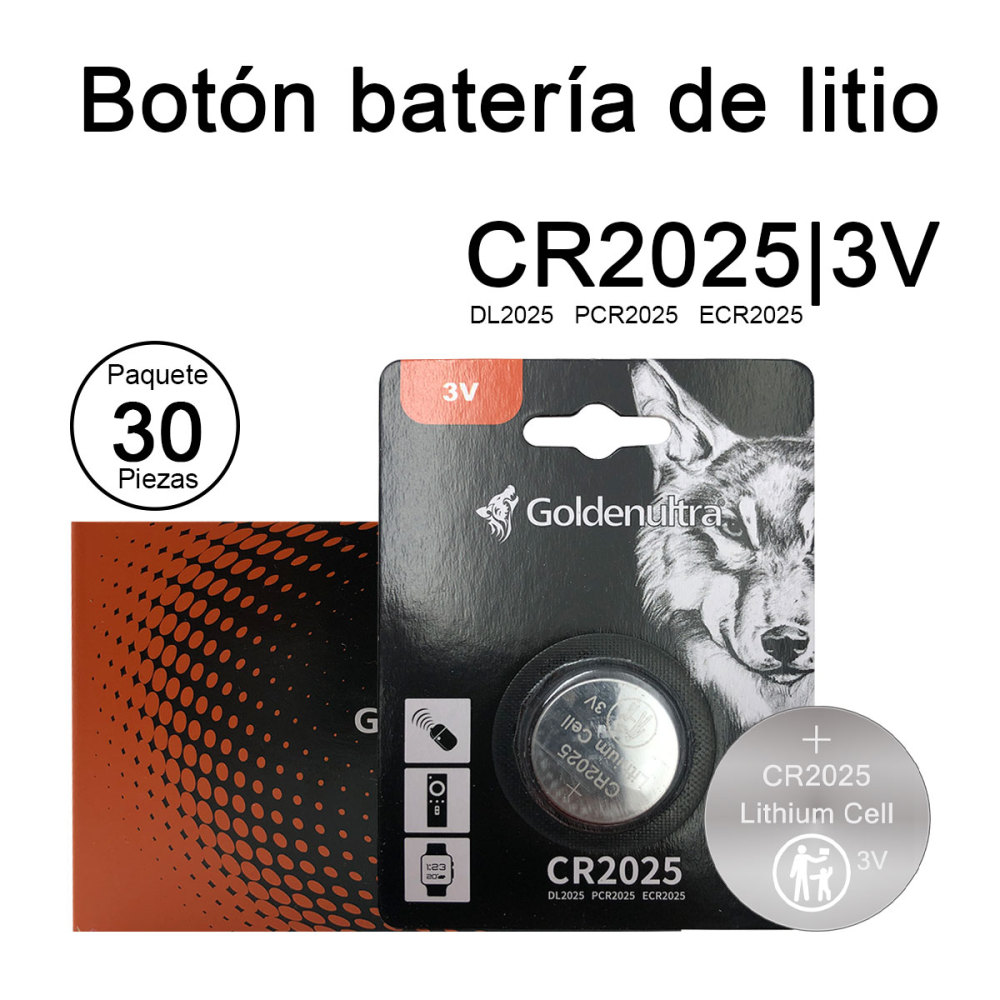 Goldenultra Pila para Cámaras Fotográficas, PilaLec, MXAEL-010, 30 Pzs, 3V, CR2025, Litio