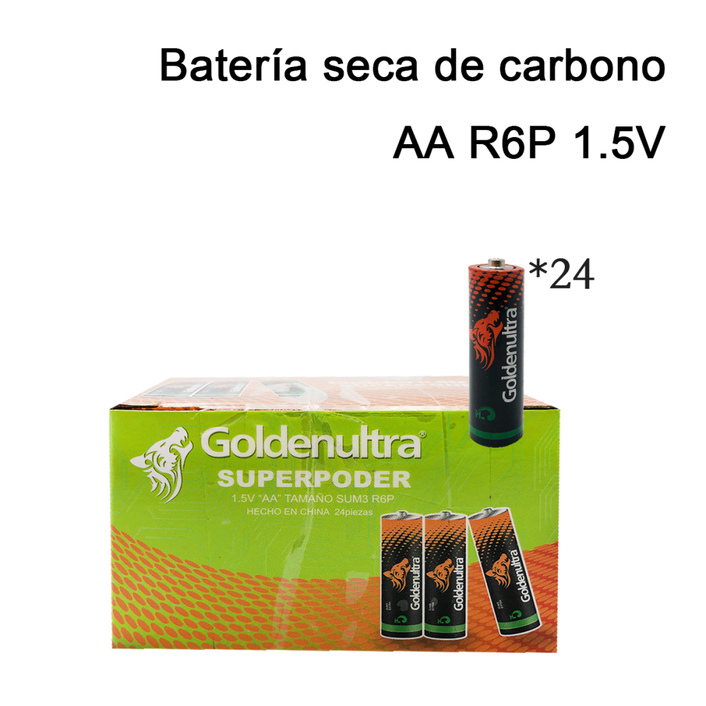 Goldenultra Batería/Pila AA, Carbon, 1.5V, Paquete 24 piezas, Para Aparatos, Controles, Lámparas, Juguetes, Alto rendimiento
