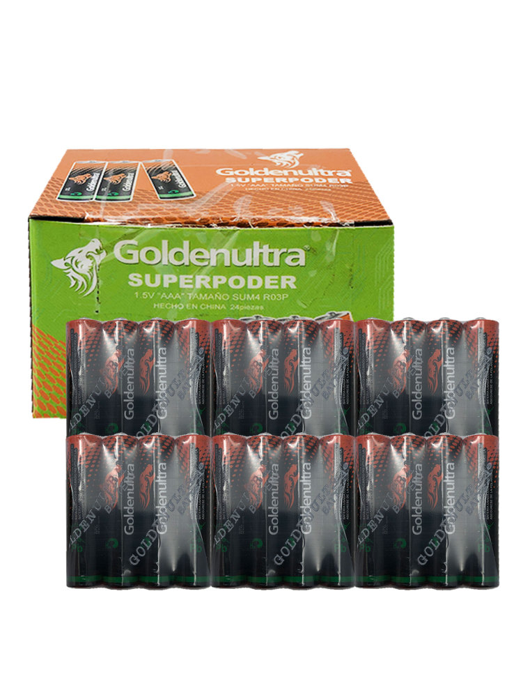 Goldenultra Batería/Pila AAA, Carbon, 1.5V, Paquete 24 piezas, Para Aparatos, Controles, Lámparas, Juguetes, Alto rendimiento