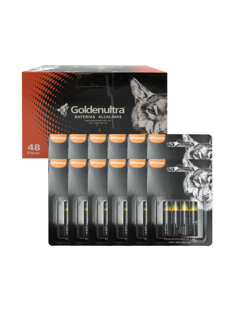 Goldenultra Batería/Pila AAA, Alcalina, 1.5V, Paquete 48 piezas, Para Aparatos, Controles, Lámparas, Juguetes, Alto rendimiento