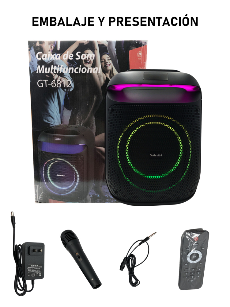 Bocina Inalámbrica Bluethoot | 8 Pulgadas | Luces RGB | Conexiones USB, Micro SD, 3.5 mm | Batería Amplia Duración | Conexión TWS | Mircrofono karaoke