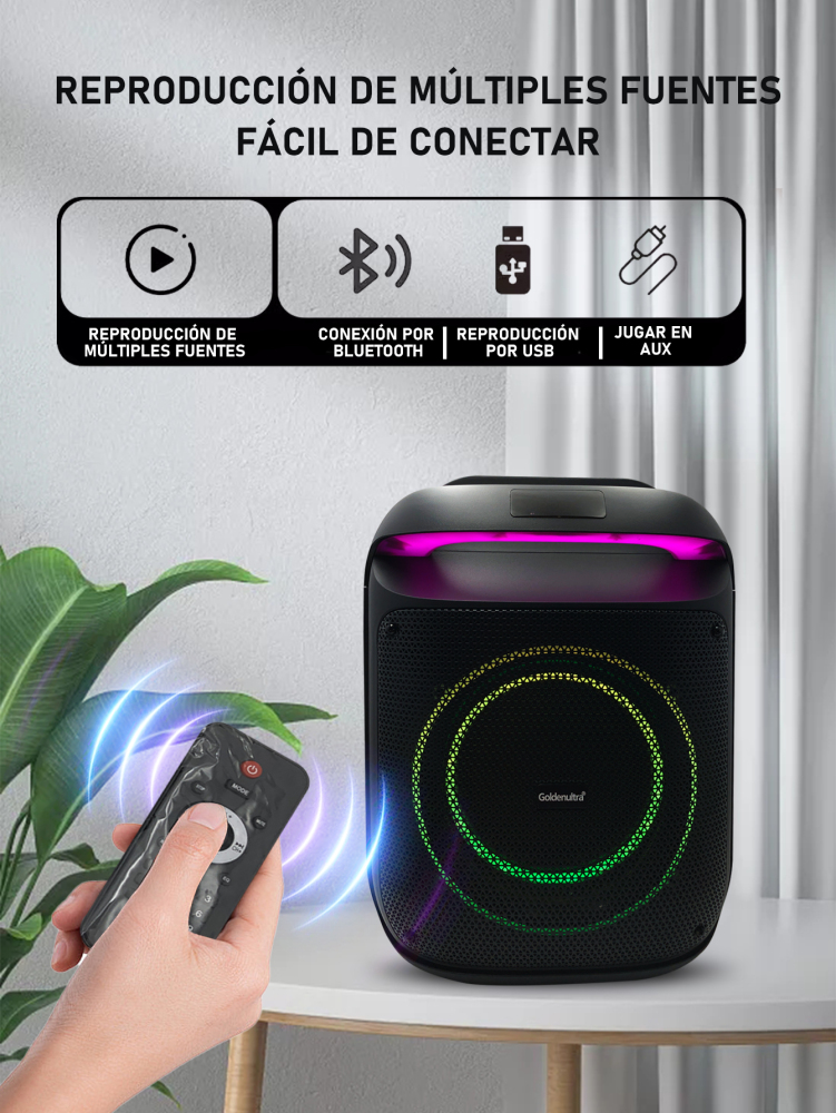 Bocina Inalámbrica Bluethoot | 8 Pulgadas | Luces RGB | Conexiones USB, Micro SD, 3.5 mm | Batería Amplia Duración | Conexión TWS | Mircrofono karaoke