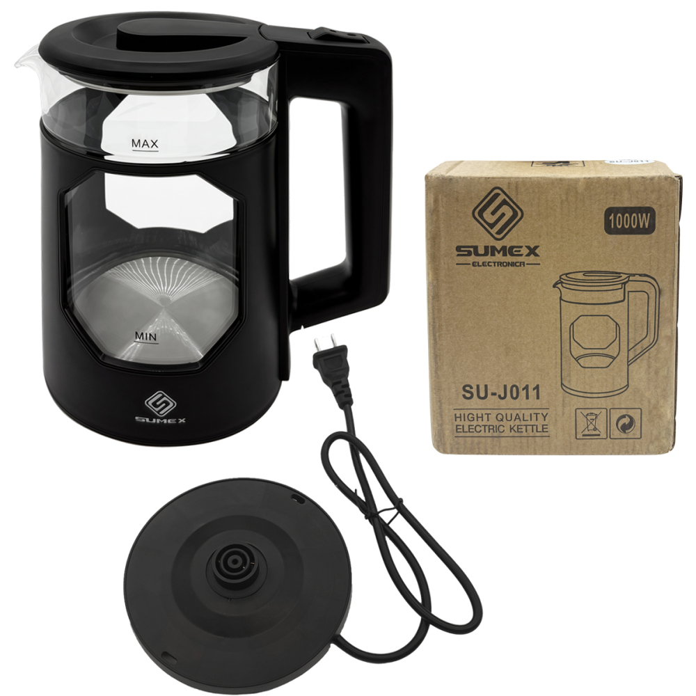 Tetera Eléctrica Hervidor jarra De Vidrio 2 Lt Acero Inox 1000W SU-J011