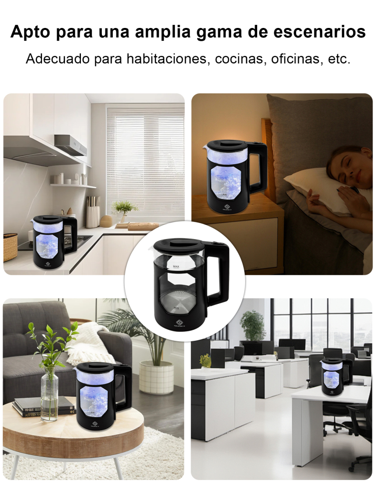 Tetera Eléctrica Hervidor jarra De Vidrio 2 Lt Acero Inox 1000W SU-J011