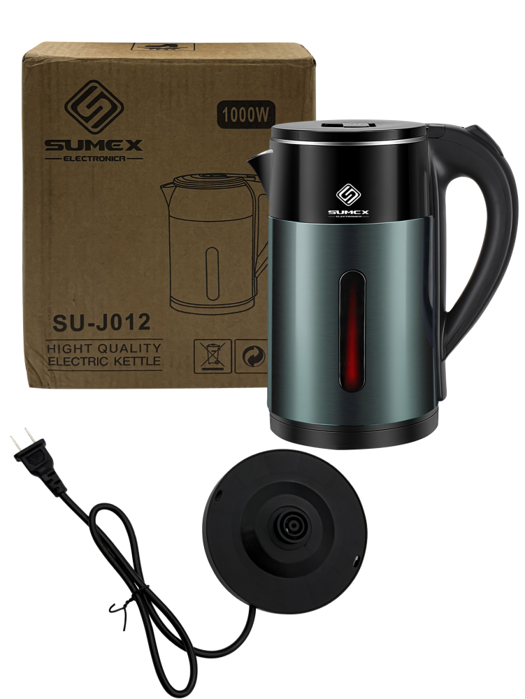 Hervidor eléctrico 1000W, Tetera 2L de gran capacidad, con diseño de doble capa antiquemaduras, luz LED indicadora, apagado automático y protección contra ebullición en seco