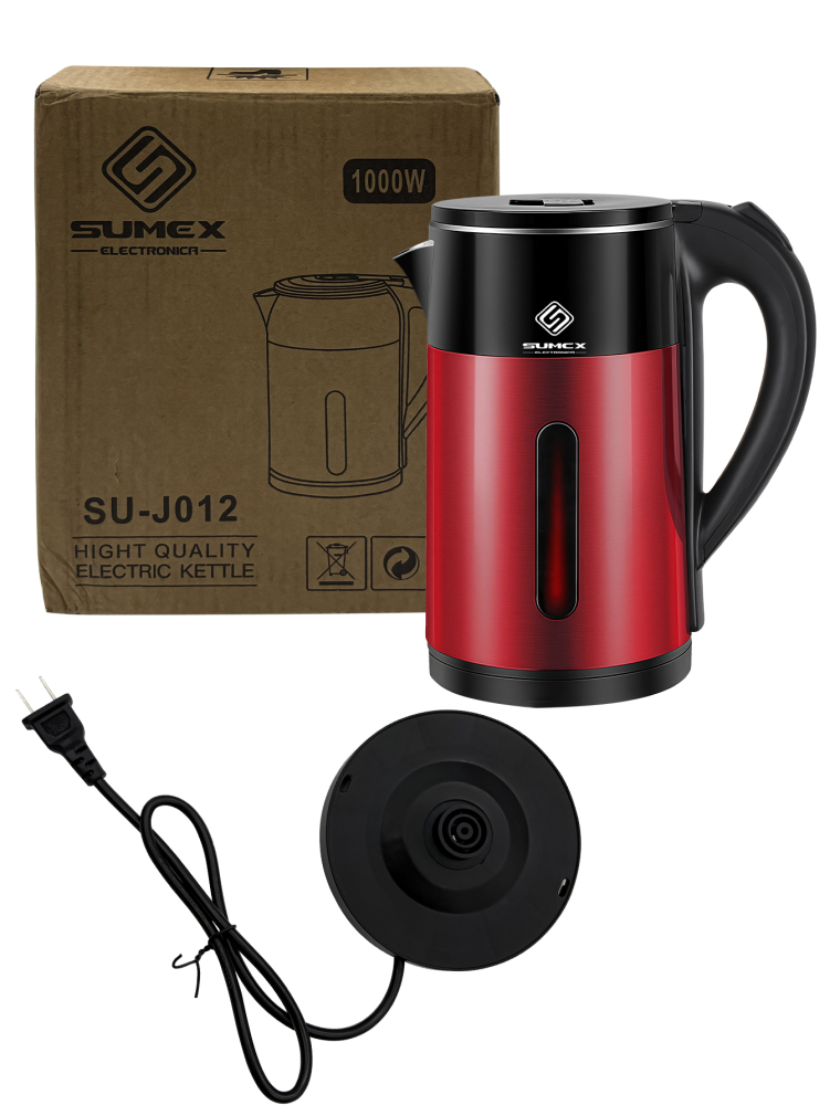 Hervidor eléctrico 1000W, Tetera 2L de gran capacidad, con diseño de doble capa antiquemaduras, luz LED indicadora, apagado automático y protección contra ebullición en seco