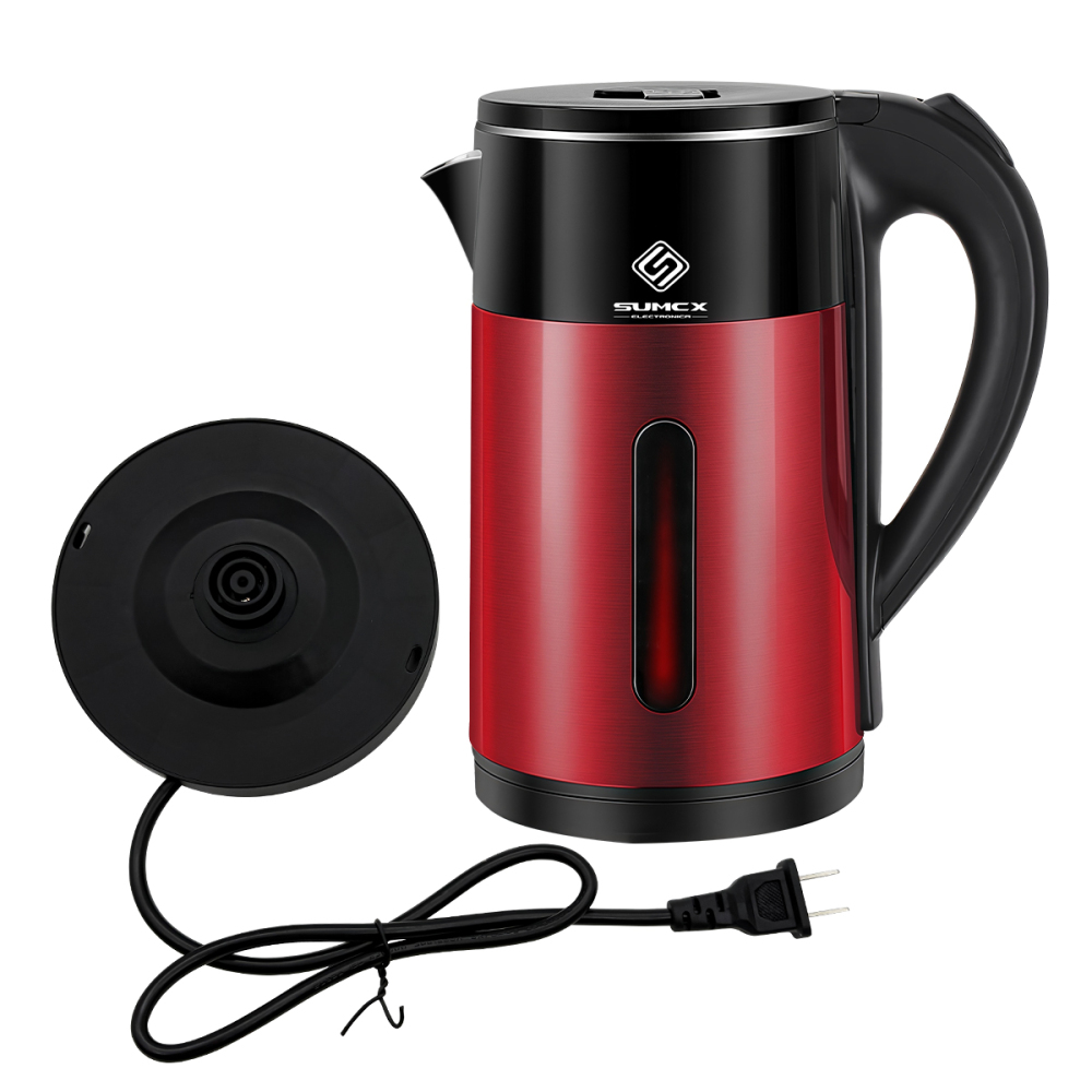Hervidor eléctrico 1000W, Tetera 2L de gran capacidad, con diseño de doble capa antiquemaduras, luz LED indicadora, apagado automático y protección contra ebullición en seco