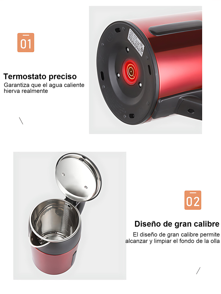 Hervidor eléctrico 1000W, Tetera 2L de gran capacidad, con diseño de doble capa antiquemaduras, luz LED indicadora, apagado automático y protección contra ebullición en seco