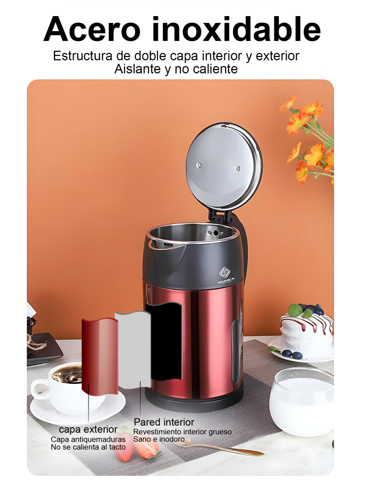 Hervidor eléctrico 1000W, Tetera 2L de gran capacidad, con diseño de doble capa antiquemaduras, luz LED indicadora, apagado automático y protección contra ebullición en seco