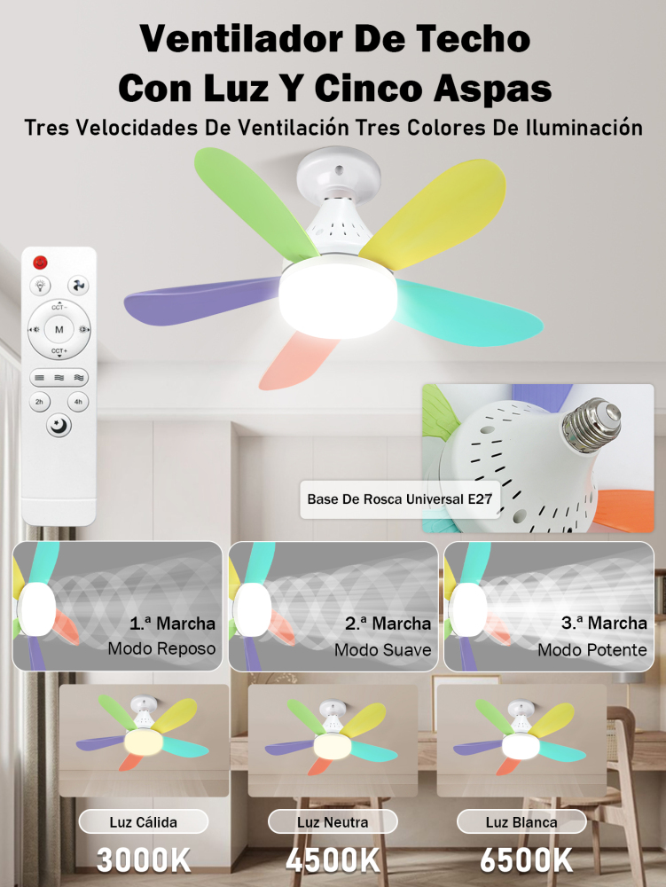 Bombilla de cinco hojas Lámpara de abanico Una hoja de color - dos colores