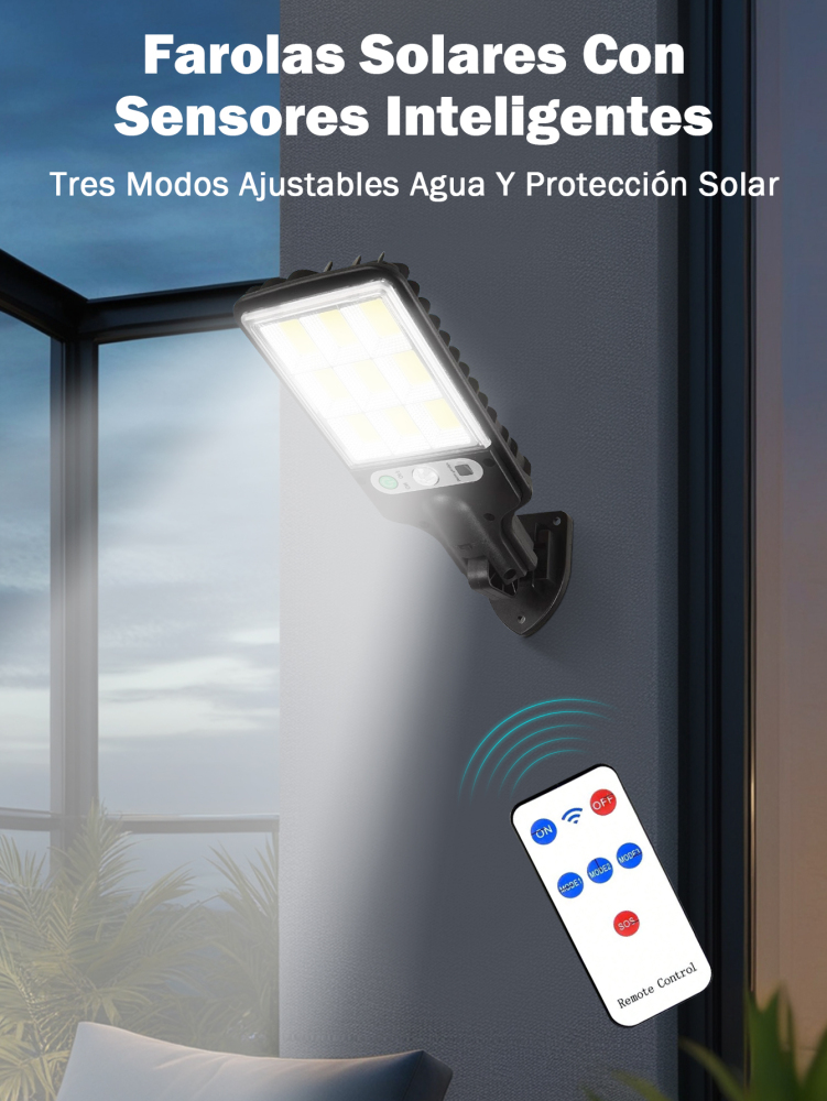 Lámpara Solar LED con Control Remoto - Lámpara de Calle Exterior