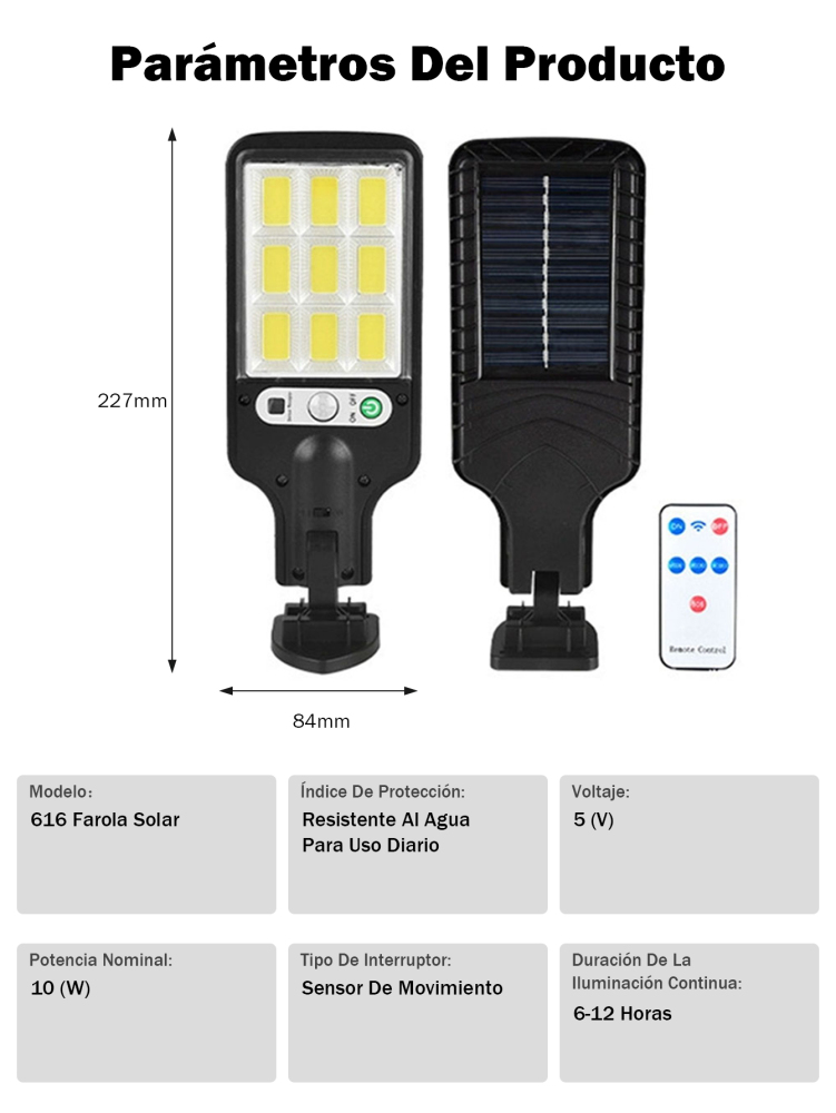 Lámpara Solar LED con Control Remoto - Lámpara de Calle Exterior
