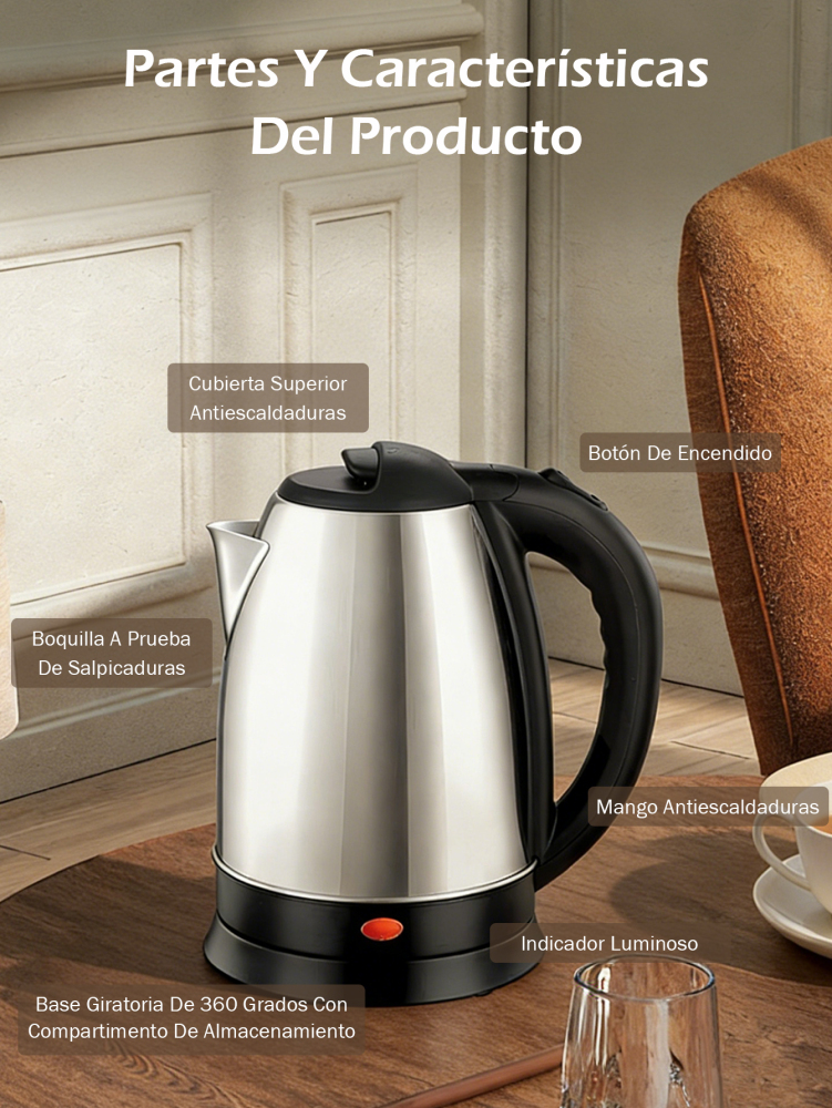 Hervidor Eléctrico de Acero Inoxidable 2.0L