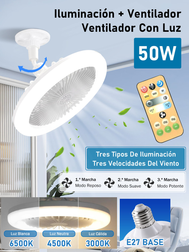 Ventilador con Luz LED 50W E27