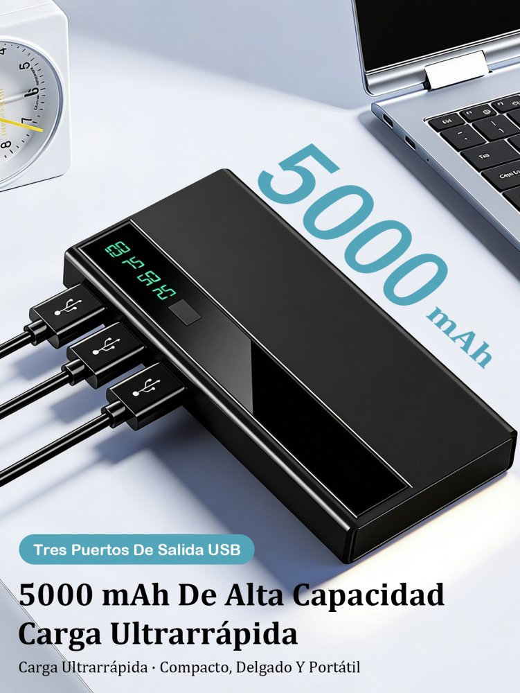 Power Bank 5000 mAh con Carga Ultrarrápida y 3 Puertos USB