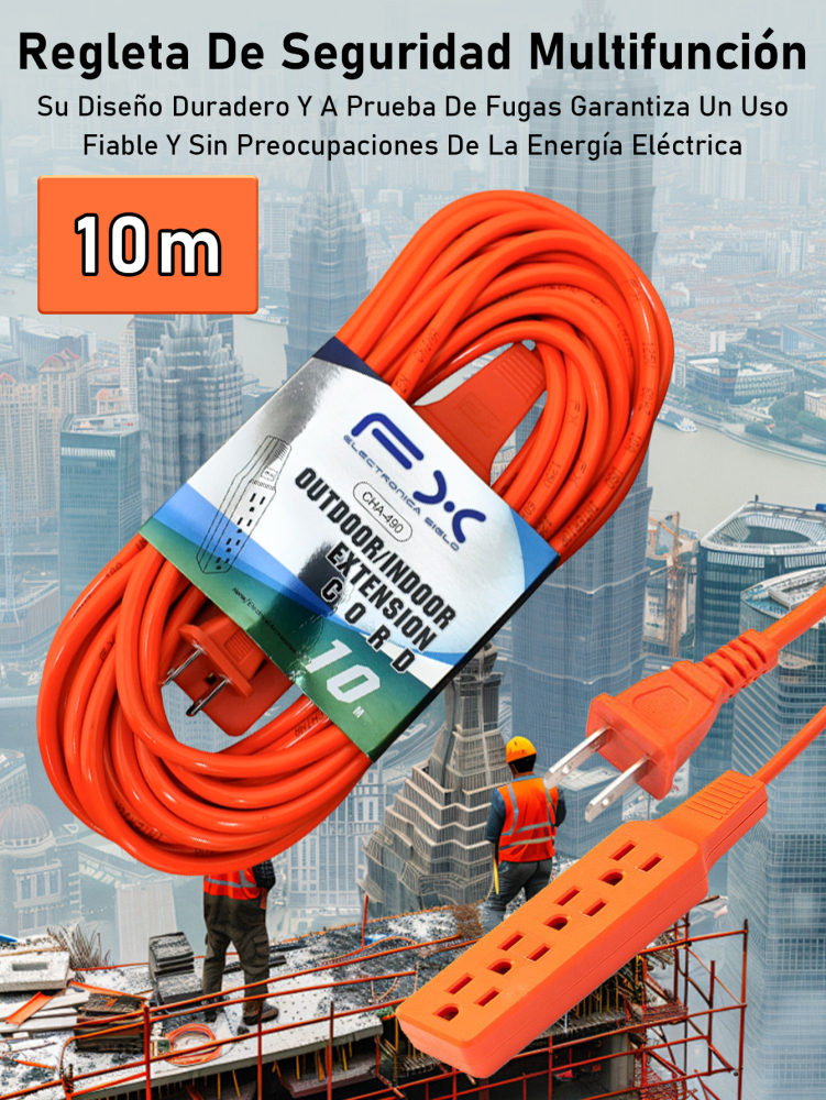 Extensión Eléctrica 4 Tomas, Uso Interior/Exterior, 3/5/7/10/15m