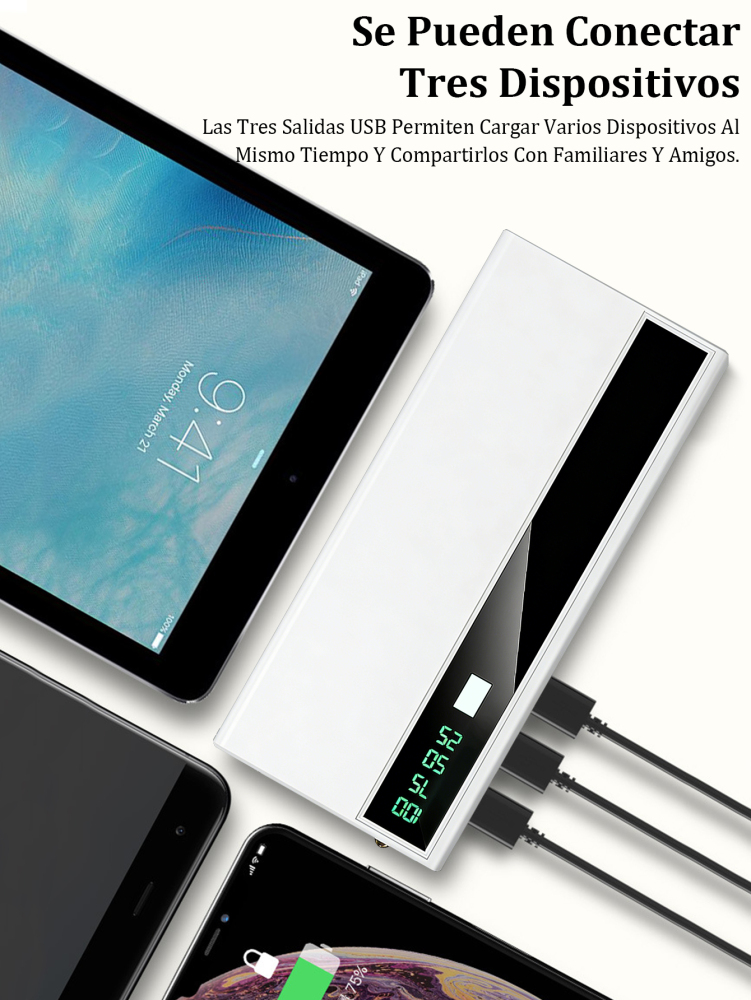 Power Bank 5000 mAh con Carga Ultrarrápida y 3 Puertos USB