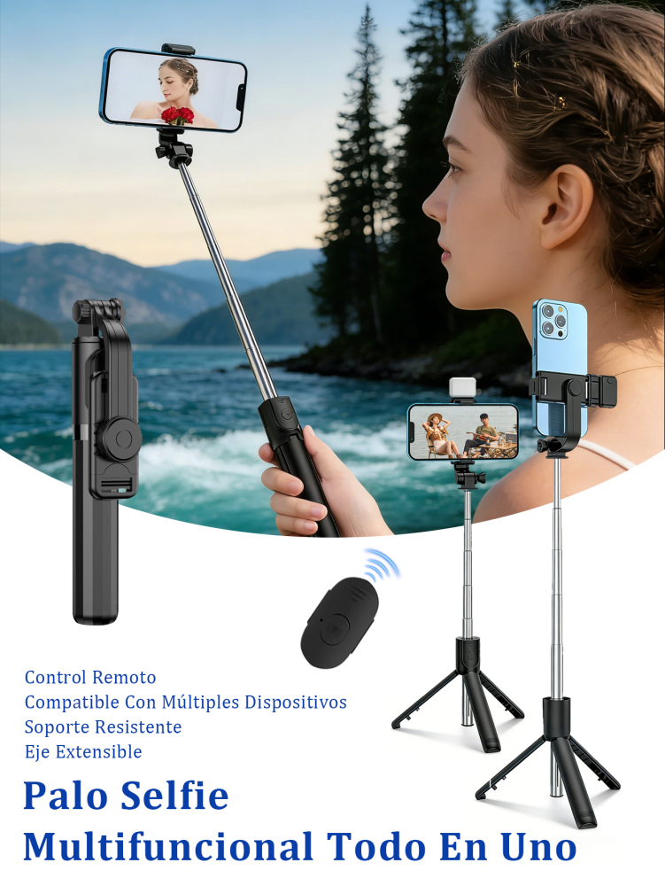 Palos Selfie Trípode Extensible 170cm con Control Remoto Bluetooth