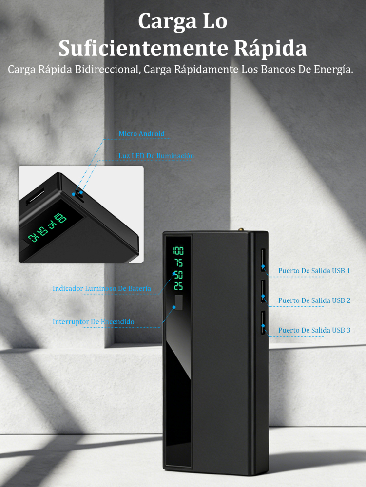 Power Bank 5000 mAh con Carga Ultrarrápida y 3 Puertos USB