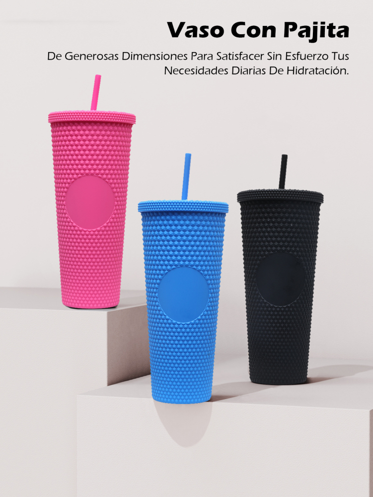 Vaso Reutilizable con Pajita 720ml, Diseño Texturizado