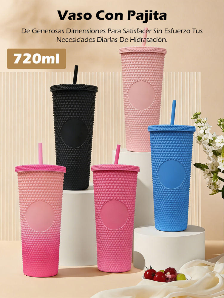 Vaso Reutilizable con Pajita 720ml, Diseño Texturizado