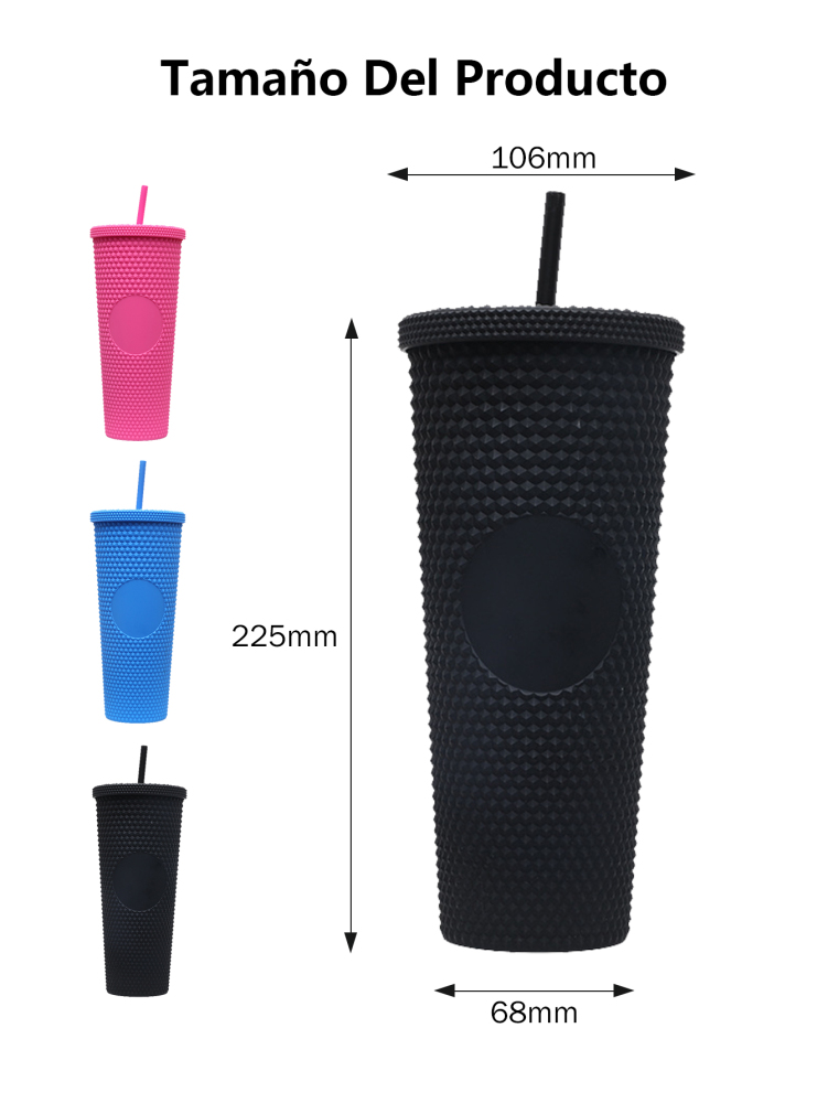 Vaso Reutilizable con Pajita 720ml, Diseño Texturizado