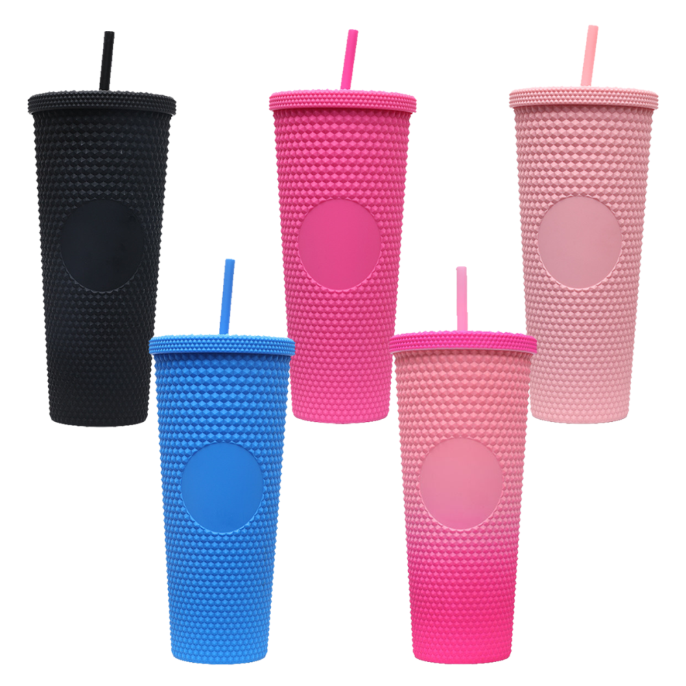 Vaso Reutilizable con Pajita 720ml, Diseño Texturizado