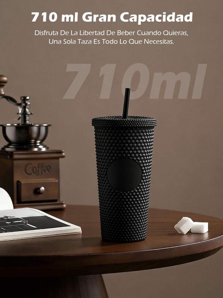 Vaso Reutilizable con Pajita 720ml, Diseño Texturizado