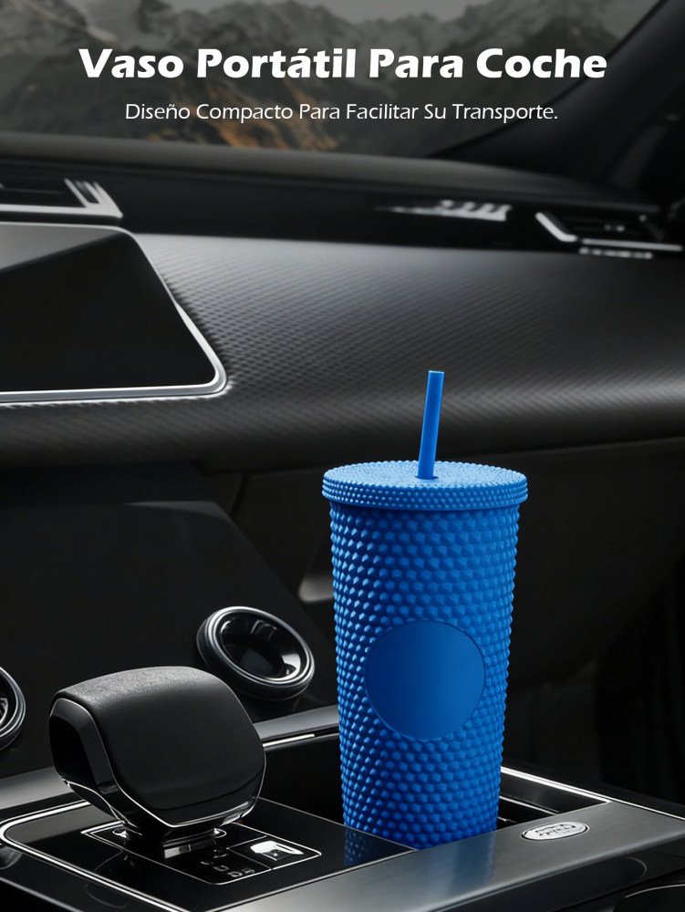 Vaso Reutilizable con Pajita 720ml, Diseño Texturizado