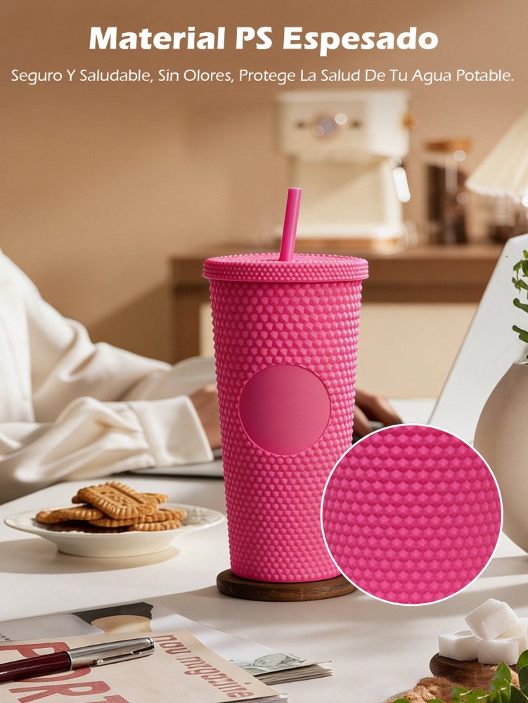 Vaso Reutilizable con Pajita 720ml, Diseño Texturizado