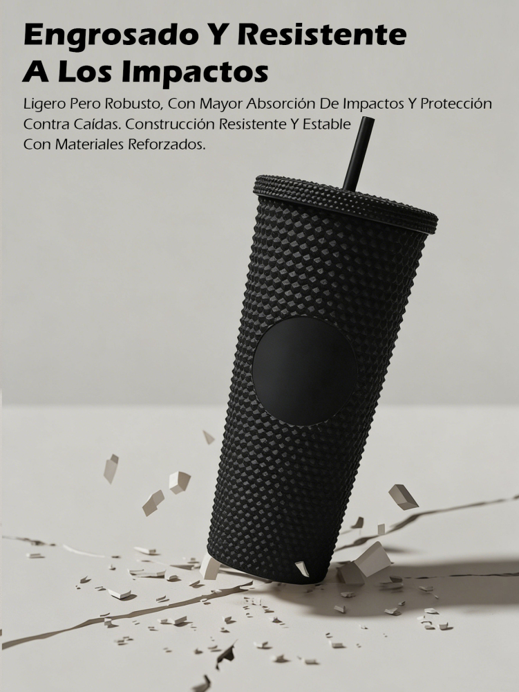 Vaso Reutilizable con Pajita 720ml, Diseño Texturizado