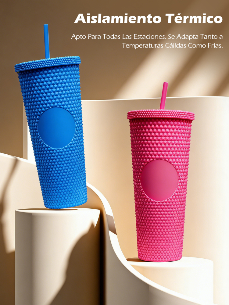 Vaso Reutilizable con Pajita 720ml, Diseño Texturizado