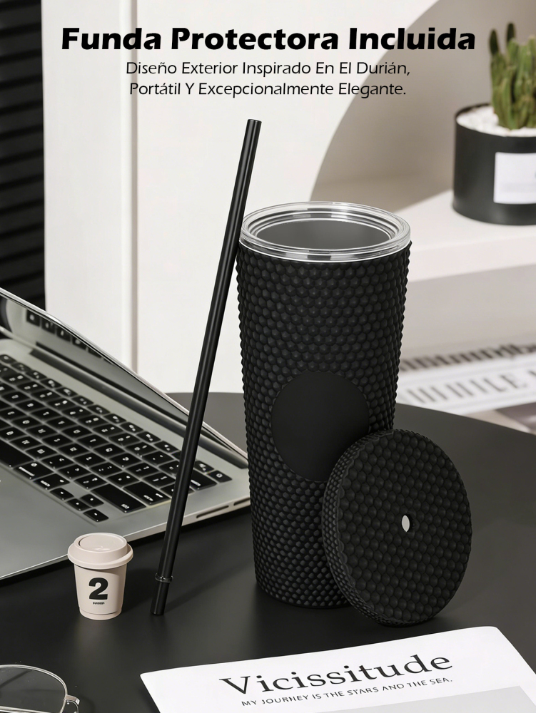 Vaso Reutilizable con Pajita 720ml, Diseño Texturizado