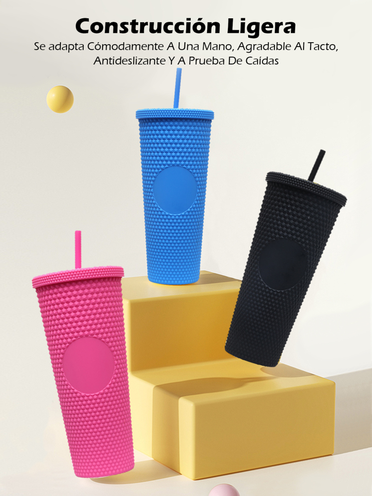 Vaso Reutilizable con Pajita 720ml, Diseño Texturizado