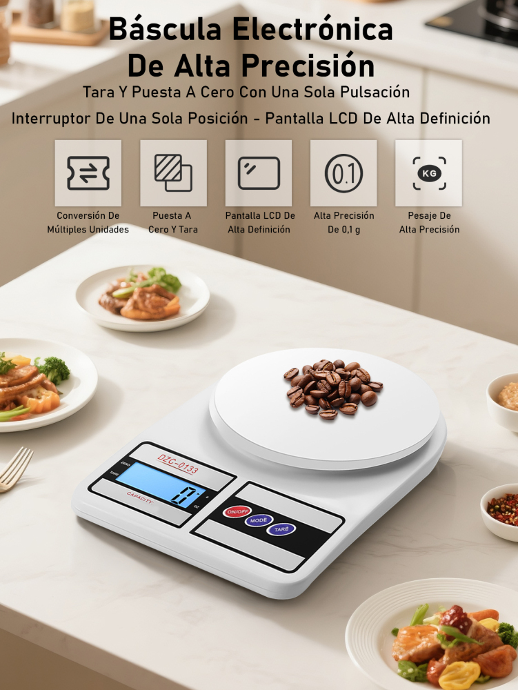 Báscula Digital de Cocina 10kg/1g Alta Precisión