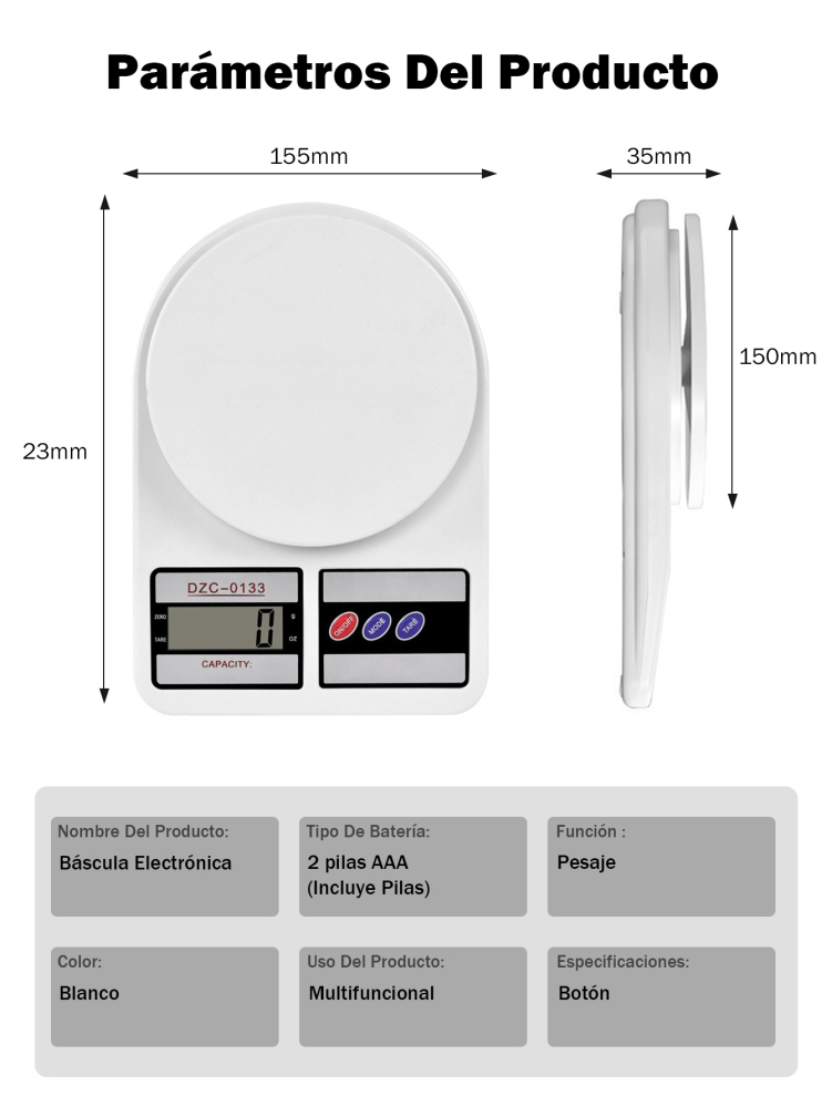 Báscula Digital de Cocina 10kg/1g Alta Precisión