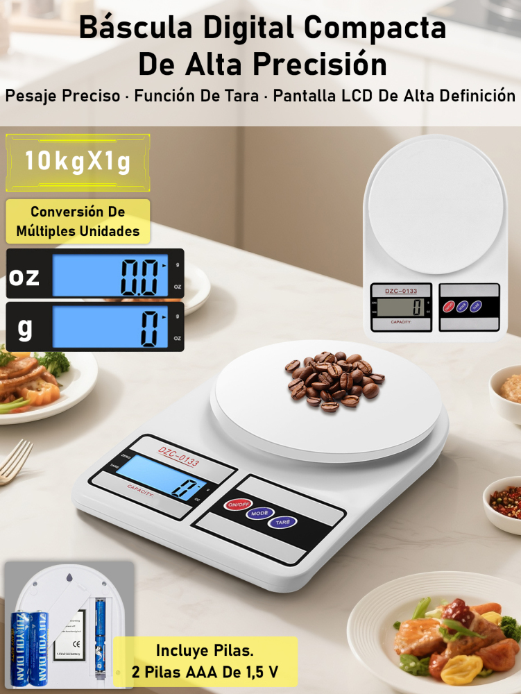 Báscula Digital de Cocina 10kg/1g Alta Precisión