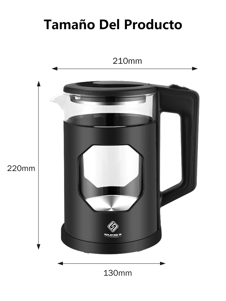 Hervidor electrico, Tetera Eléctrica Hervidor jarra De Vidrio 2 Lt Acero Inox 1000W SU-J011