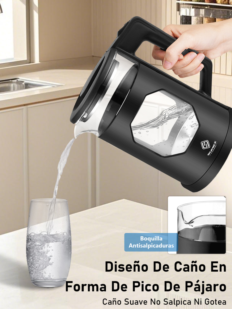 Hervidor electrico, Tetera Eléctrica Hervidor jarra De Vidrio 2 Lt Acero Inox 1000W SU-J011