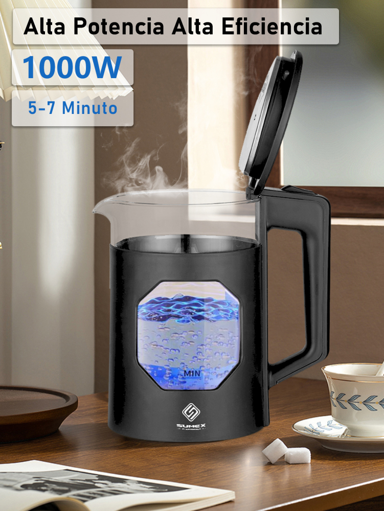 Hervidor electrico, Tetera Eléctrica Hervidor jarra De Vidrio 2 Lt Acero Inox 1000W SU-J011
