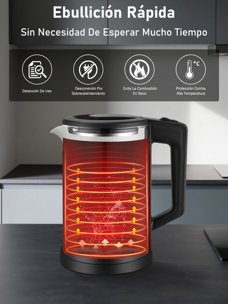 Hervidor electrico, Tetera Eléctrica Hervidor jarra De Vidrio 2 Lt Acero Inox 1000W SU-J011